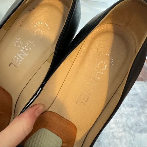 Chanel Black Leather Chain Link Cork Heel Open Toe Pumps Size IT37 US7 - Picture 11 of 13